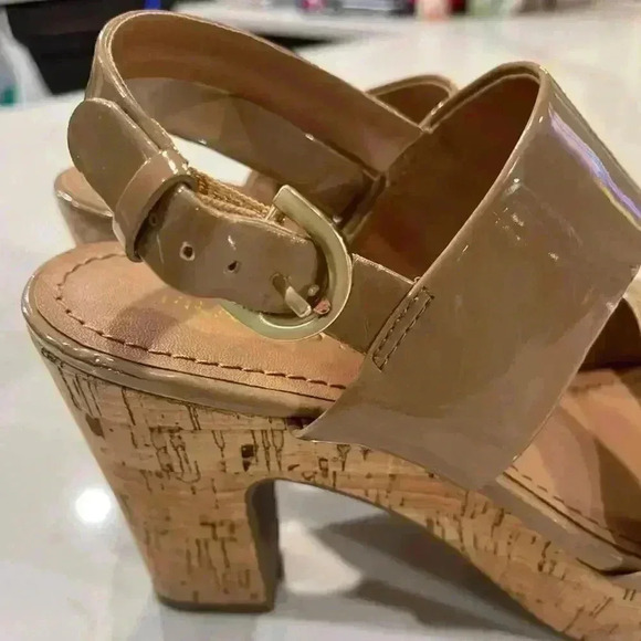 Franco Sarto Frank Nude Cork Block Heels Shiny Strappy Ankle Women’s Size 6.5 - Picture 6 of 10